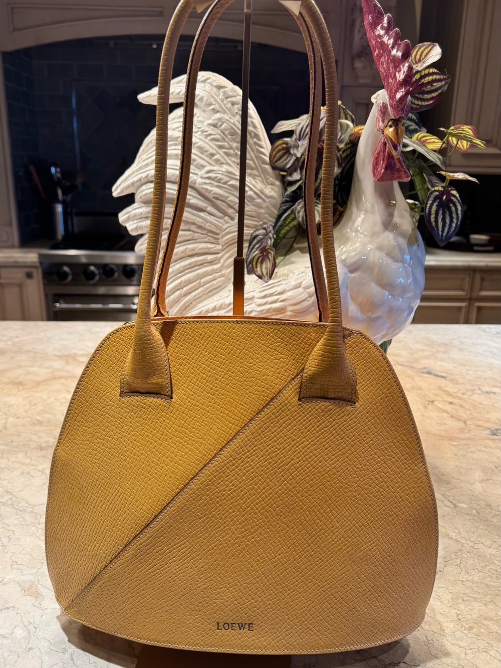 Vintage Loewe Yellow Leather Dome Shoulder Bag
